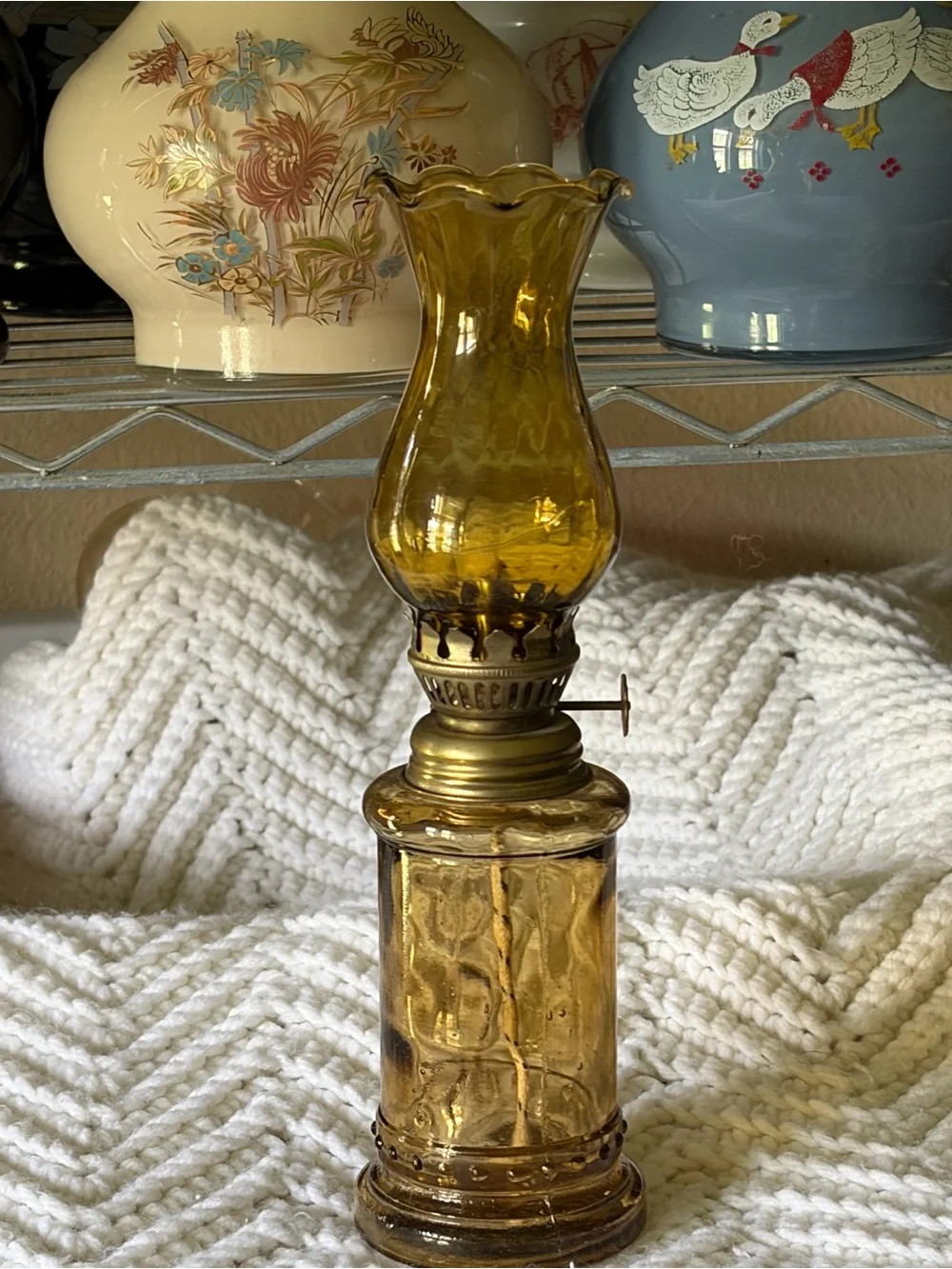 Amber Glass Mini Oil Lamp - Decorative Home Accent